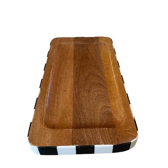 Black & White Checkered Enameled Mango Wood Serving Tray 12x6 Made In India NEW - Picture 11 of 16